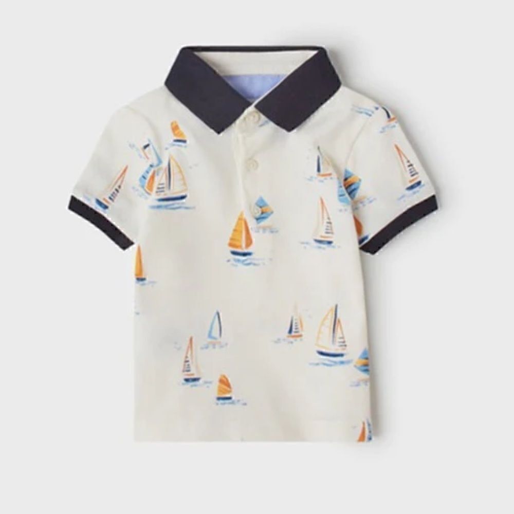 Mayoral Boys Sailboat Printed Polo, Off-White, New, NWT, 12 months